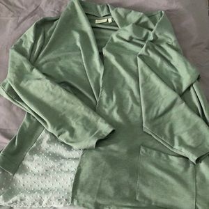 Logo lounge cardigan flowy bohemian style layered. Soft sea foam green.